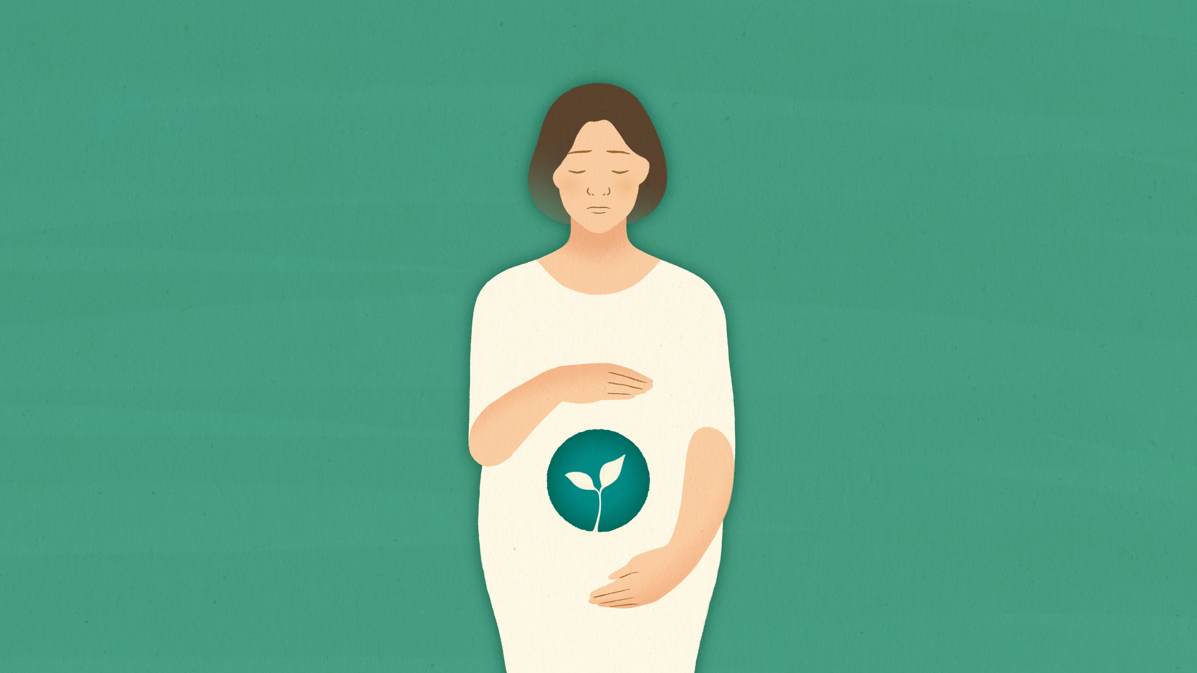Woman with leaf growing in tummy