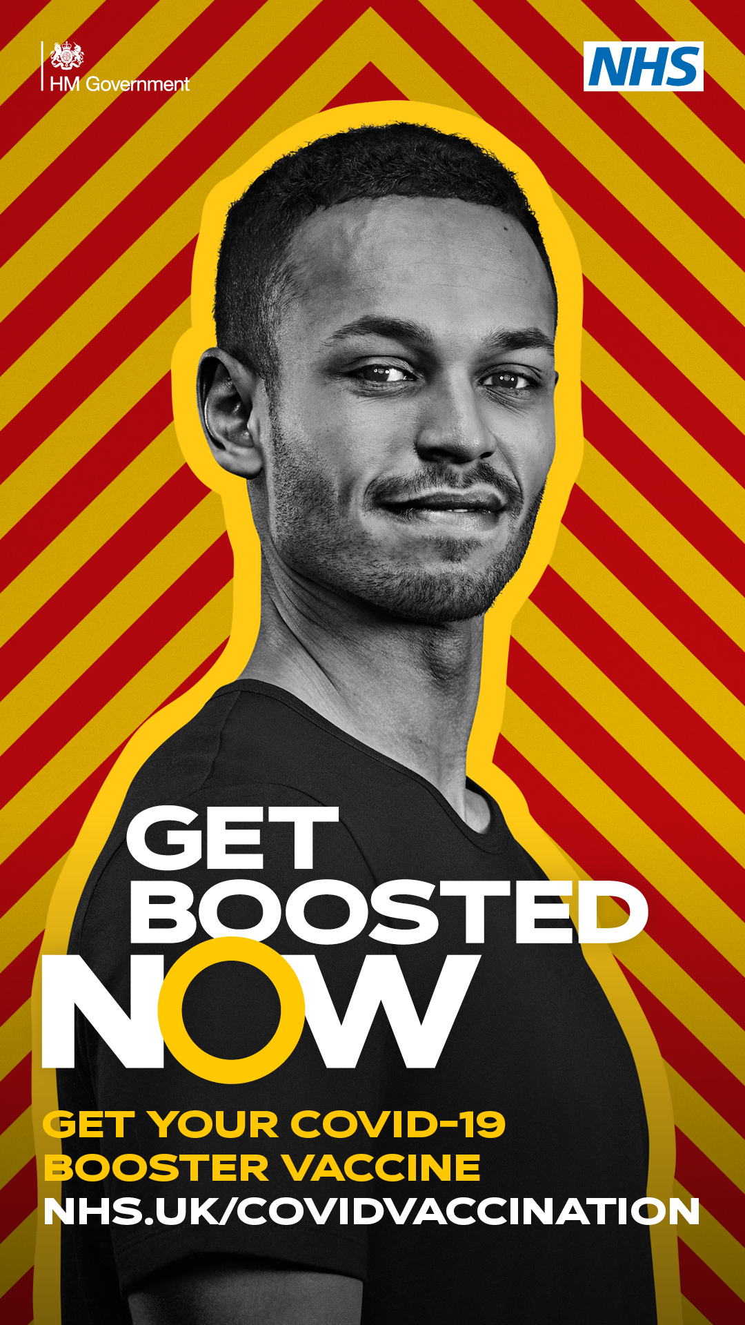 Get boosted now national campaign graphic. Get your COVID-19 booster vaccine by visiting nhs.uk/covidvaccination