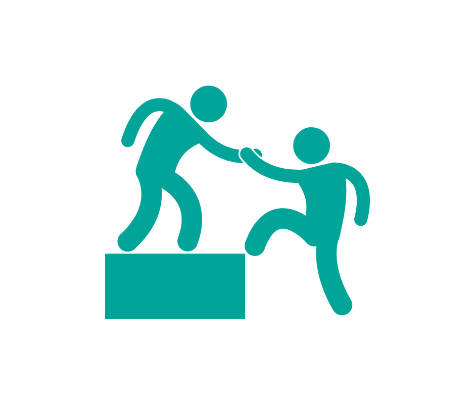 A person helping someone take a step up