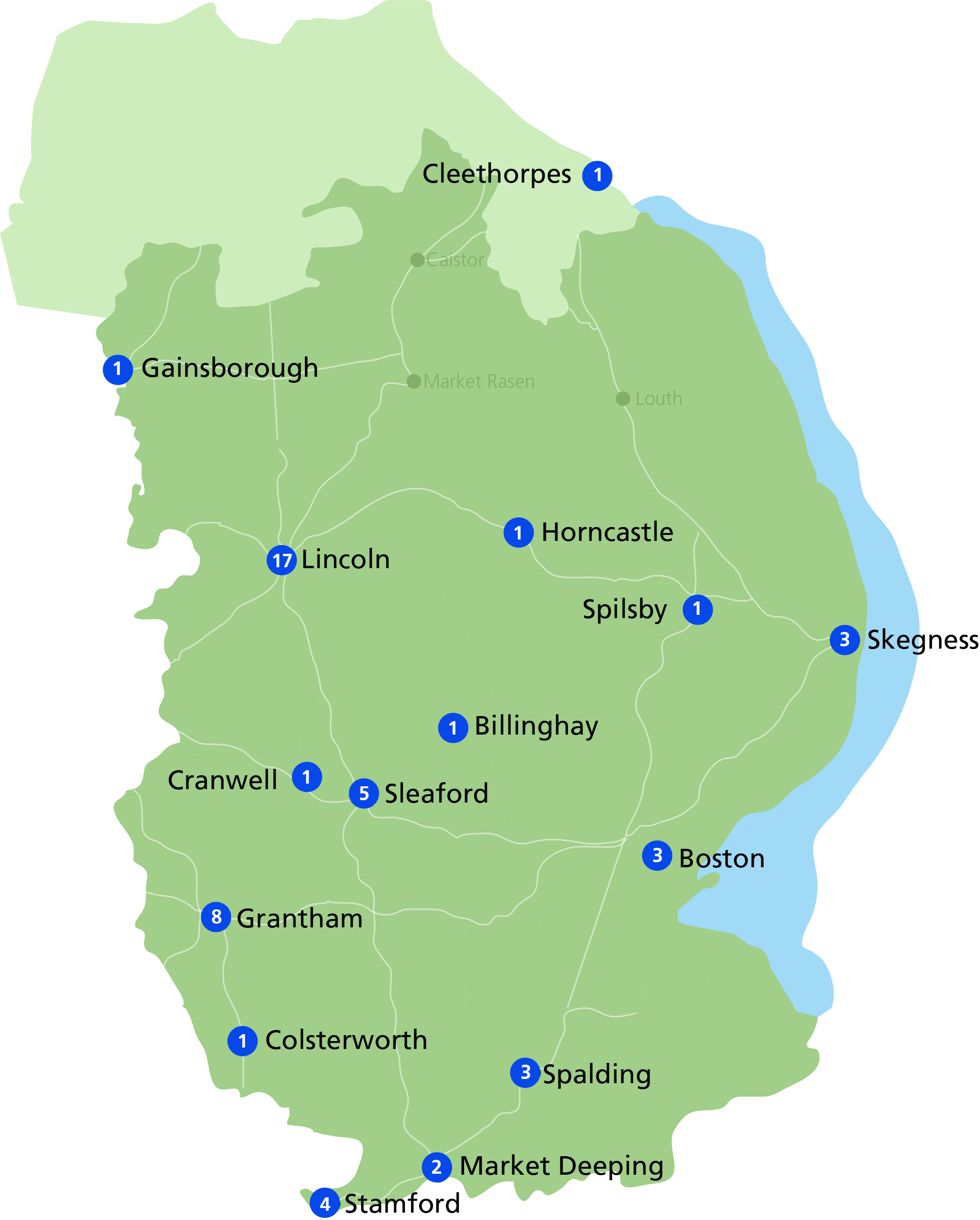 Number of patients who have travelled from different parts of the county to Ashley House in three years prior to closure