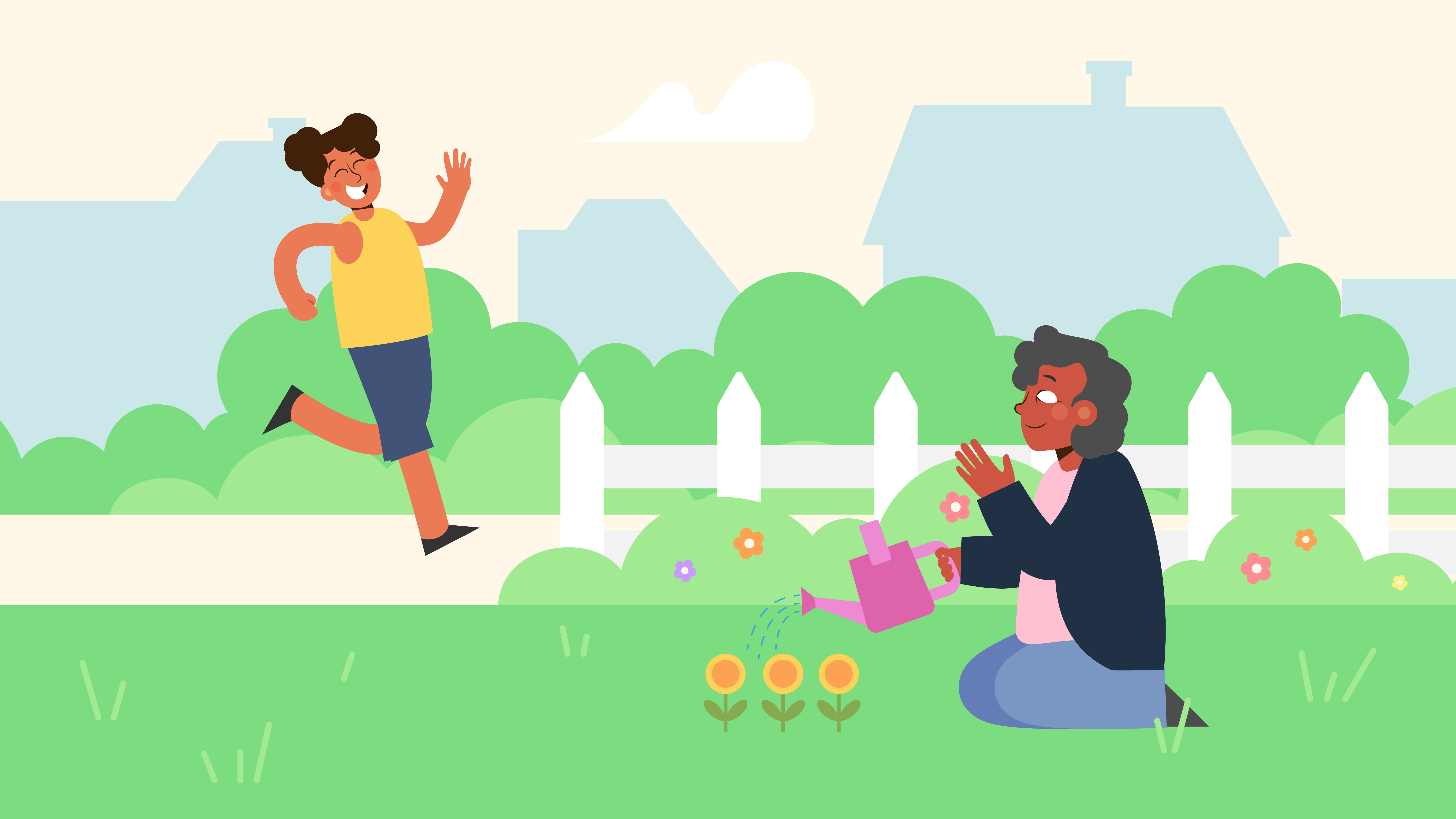 Person running and person gardening