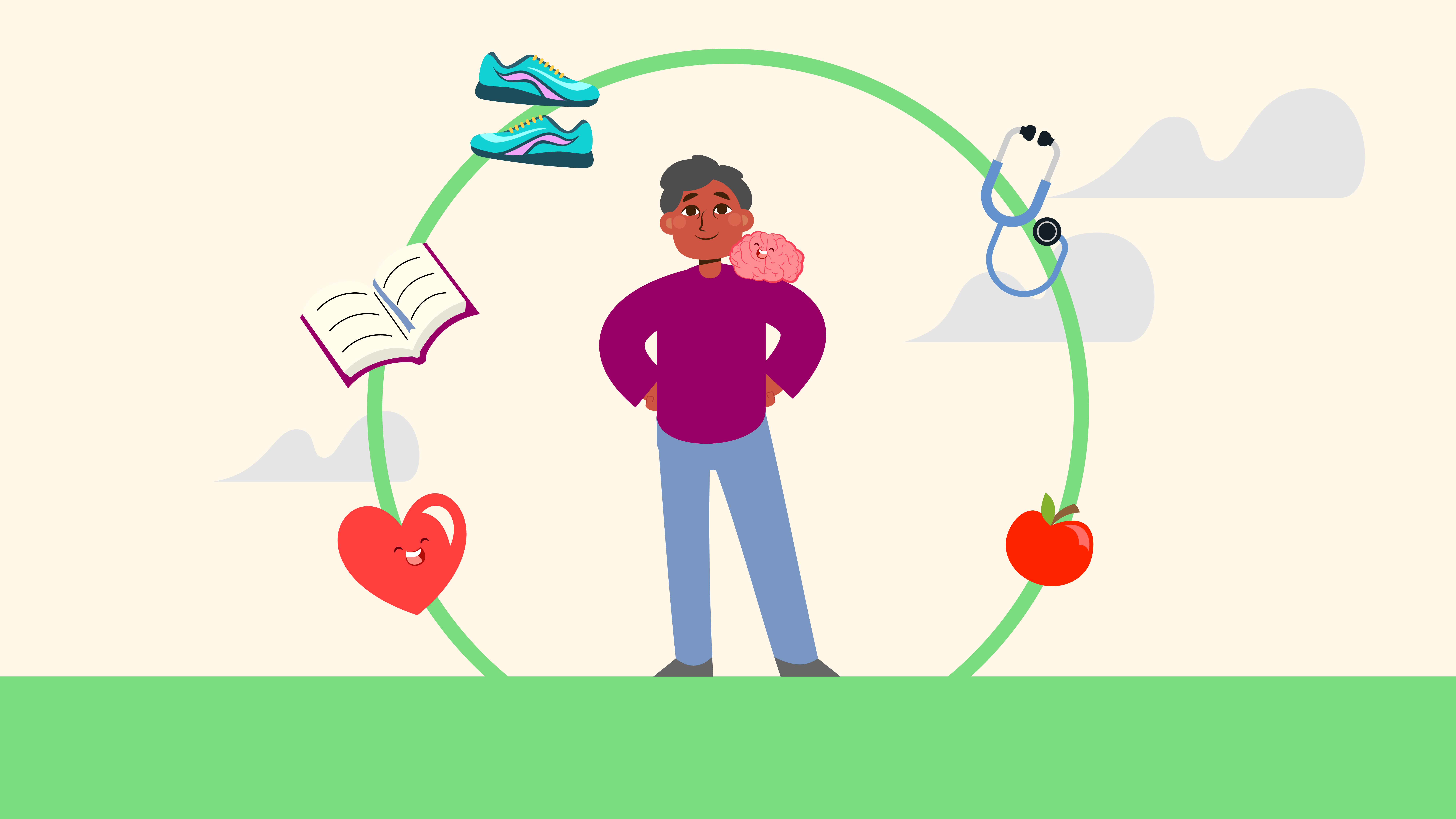 Man thinking about health choices graphic