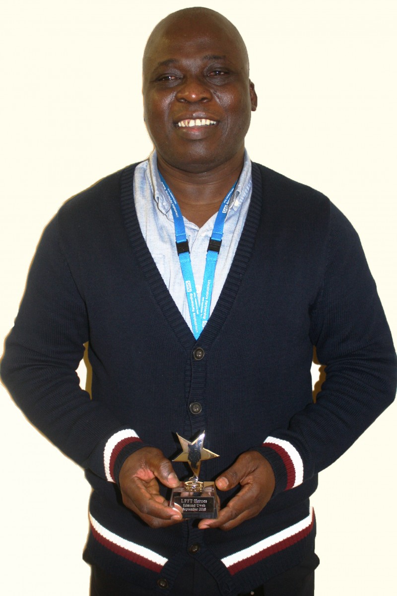Edmund Uweh with his LPFT Heroes award