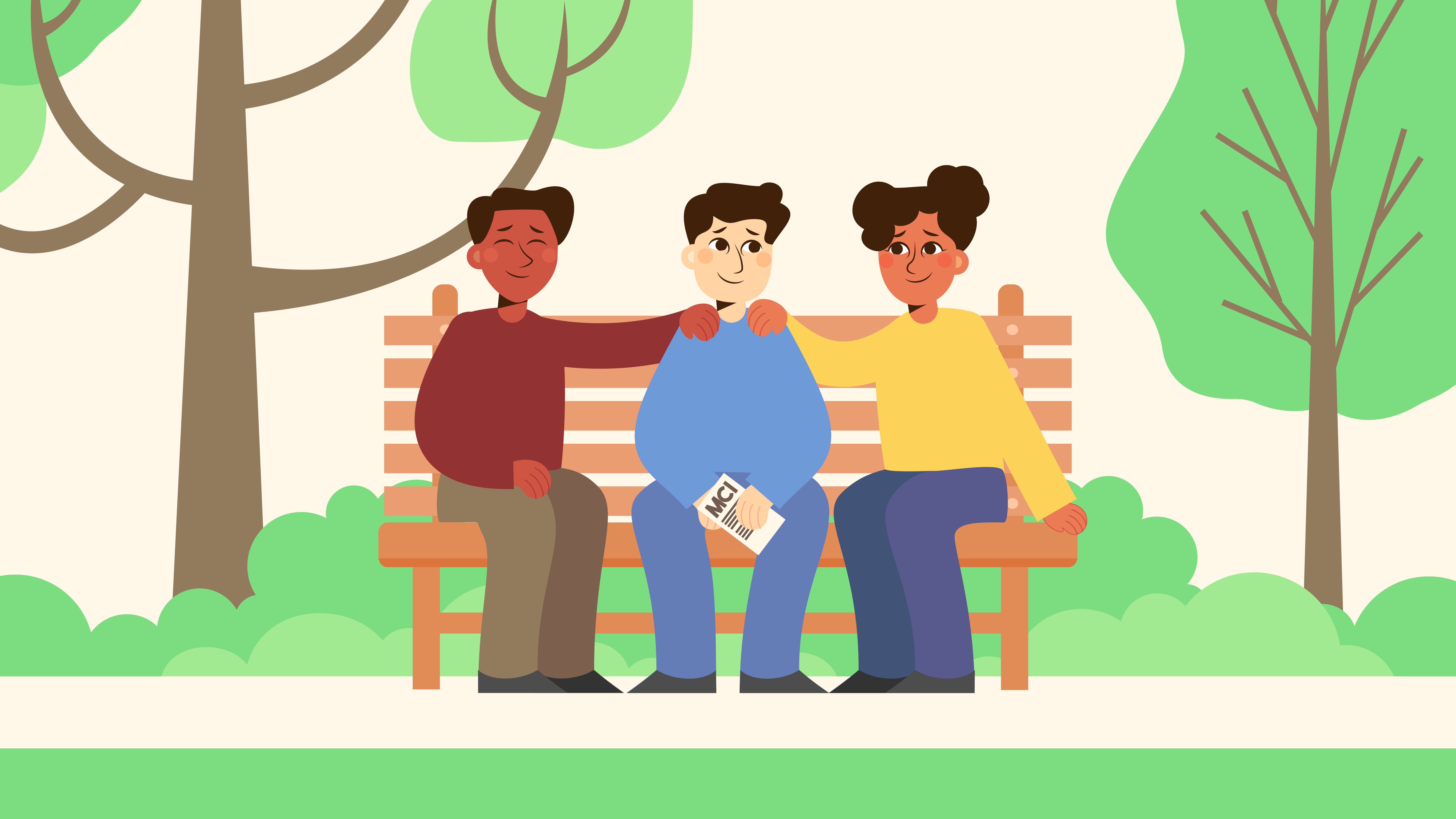 Social contact people on a bench graphic
