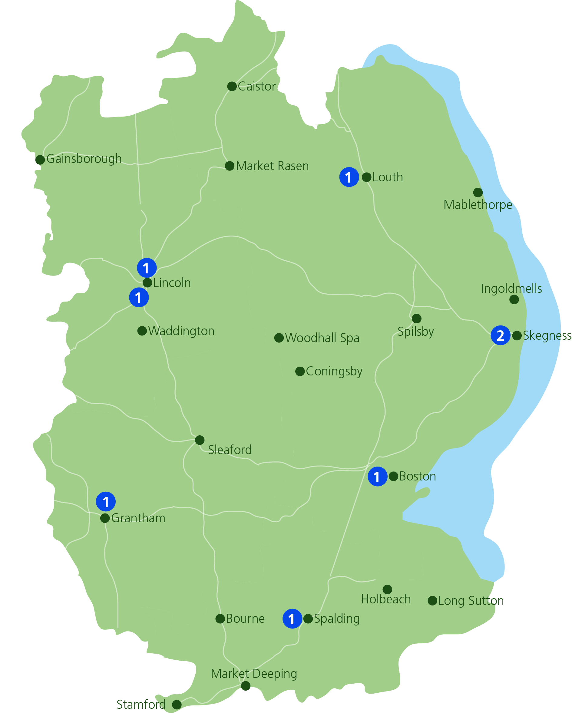 Map showing the location of Peer Support Workers in Lincolnshire